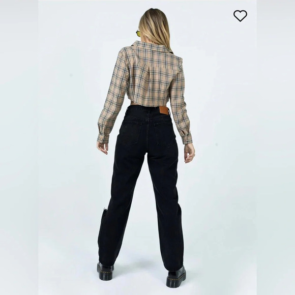 Princess Polly HOLLY ASYMMETRIC RIPPED LEG JEANS BLACK DENIM | 2 US - Picture 4 of 9